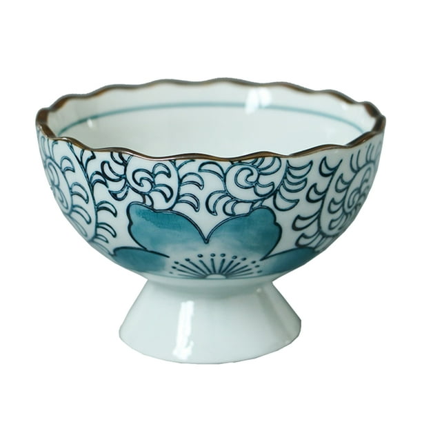 EeaseMX Cuenco de cerámica esmaltada estilo japonés con base para ensalada, tazón decorativo para helado (hierba)