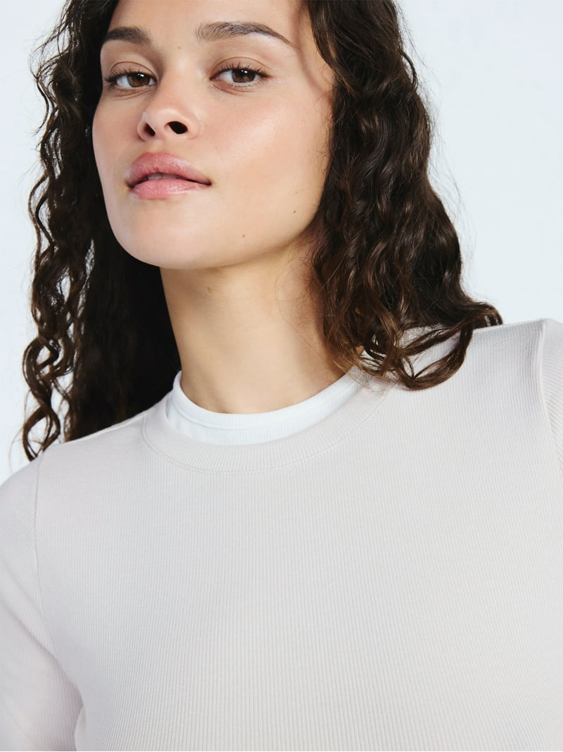 Scoop Women's Double Layer Rib Tee with Long Sleeves, Sizes XS-XXL