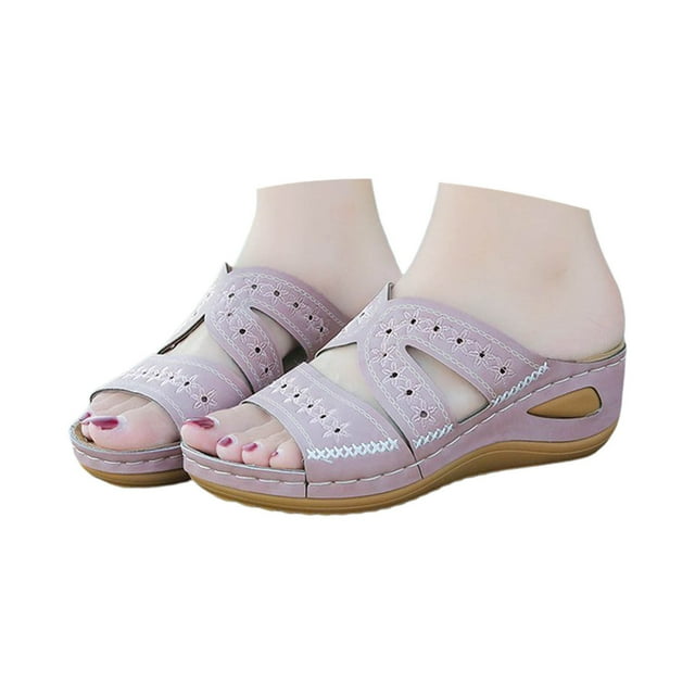 PMUYBHF Sandales d'Été pour Femmes Grand Plateforme Brodée de Poissons Sandales à Bouche Multicolore Pantoufles Sandales Compensées pour Femmes Sandales à Pied Grand Sandales d'Été pour Femmes Larges