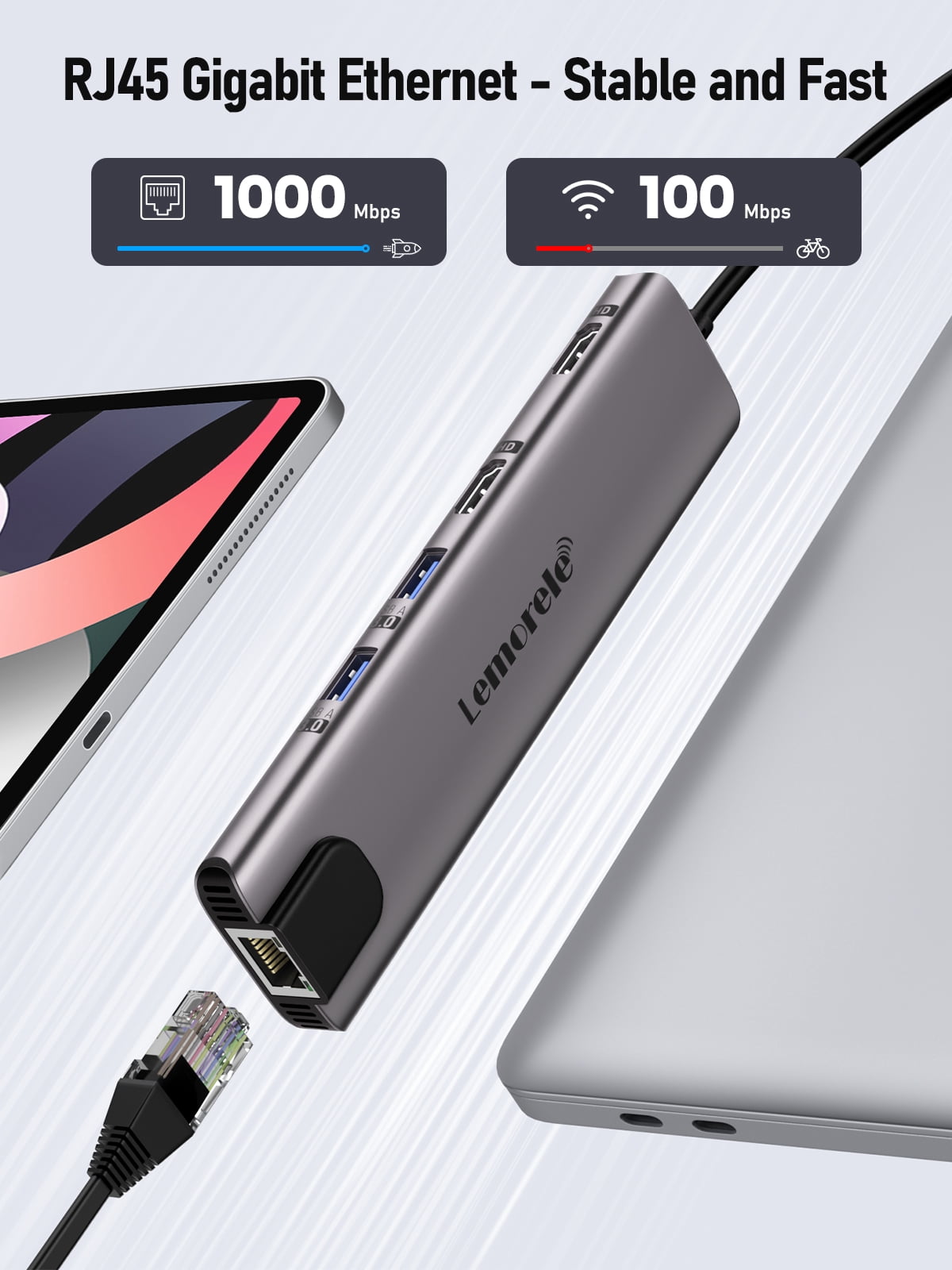 11 in 1 Multi-Port Hub, Docking Station, 100W PD Charging, Dual 4K HDMI, Gigabit Ethernet Adapter, Lemorele USB-C Hub for Laptop/Mac/Switch