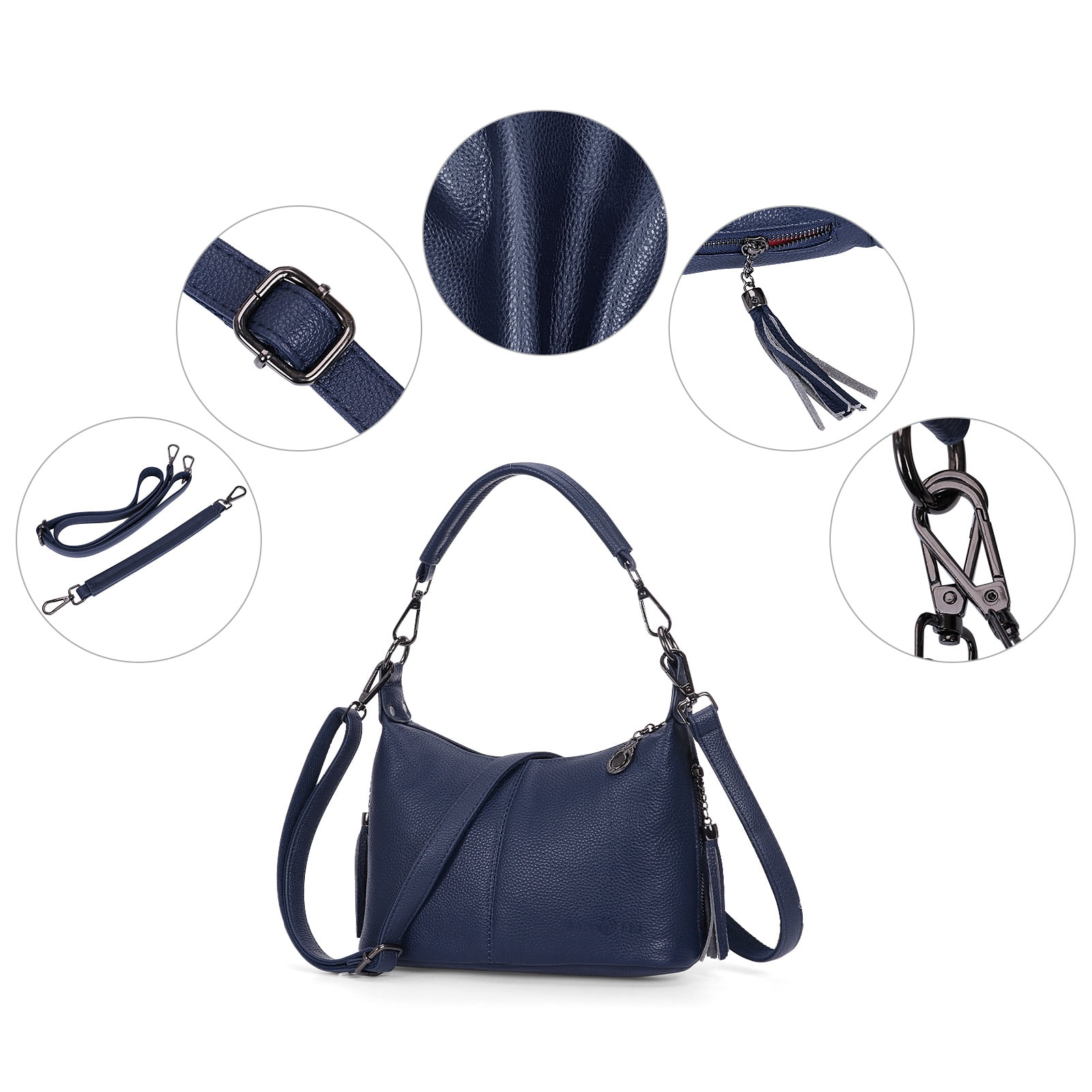 HuaAngel Women's Handbags Soft Genuine Leather Tassel Shoulder Bag Vintage Travel Satchel Purses with 2 Removable Straps