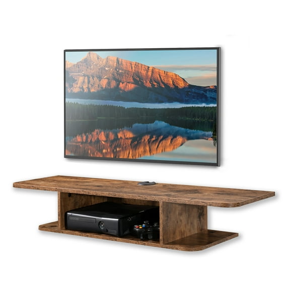 Rustic Brown Floating TV Stand, Wall Mounted Media Console with Storage Shelf for Living Room