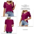 thumbnail image 5 of Burgundy Stretchy Casual Top with Frill Trim & Curved Hem for Women, Size XXL V-Neck Puff Sleeve Blouse Rawiri, 5 of 6