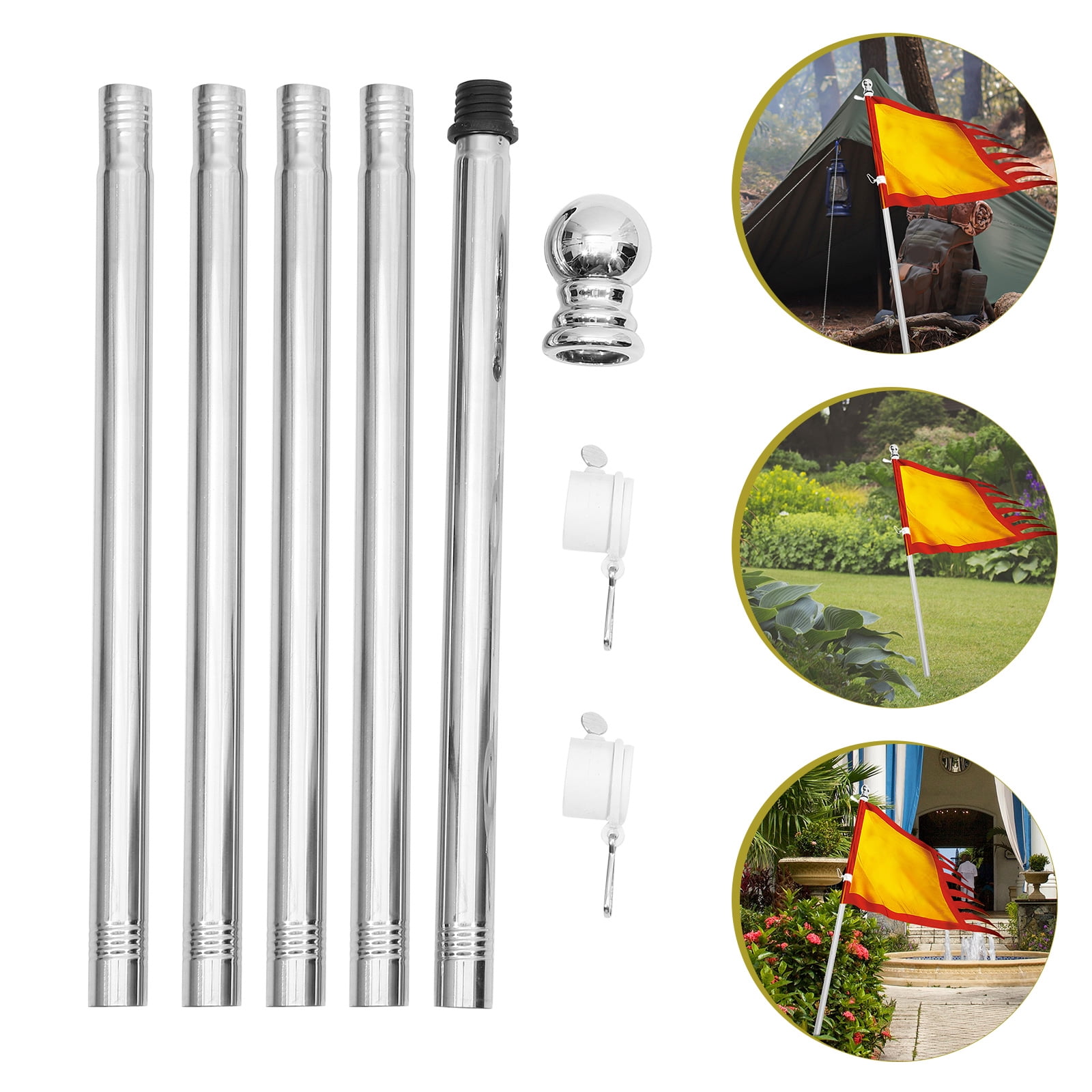 OULII 1Set Rustproof Stainless Steel Flagpole for Outdoor Use Smooth Polished Flag Stand for Yard