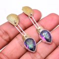 thumbnail image 3 of Black Rainbow Mystic Fire Topaz 925 Sterling Silver Two Tone Earring 1.76" E18, Handmade Jewelry, Dangle Earring, 3 of 4