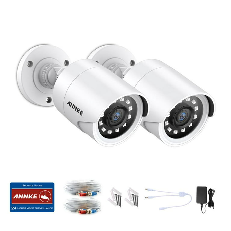 ANNKE 2PCS 1080P Surveillance Cameras 2MP IP66 Waterproof Indoor Outdoor  CCTV Camera Kit 30m Night Vision with Smart IR Cam White Color