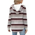 thumbnail image 4 of Womens Drawstring Hooded Sweatshirts, Long Sleeve Pullover for Women Fall Fashion Loose Fit Striped Printed V Neck Button Up Hoodies, 4 of 5