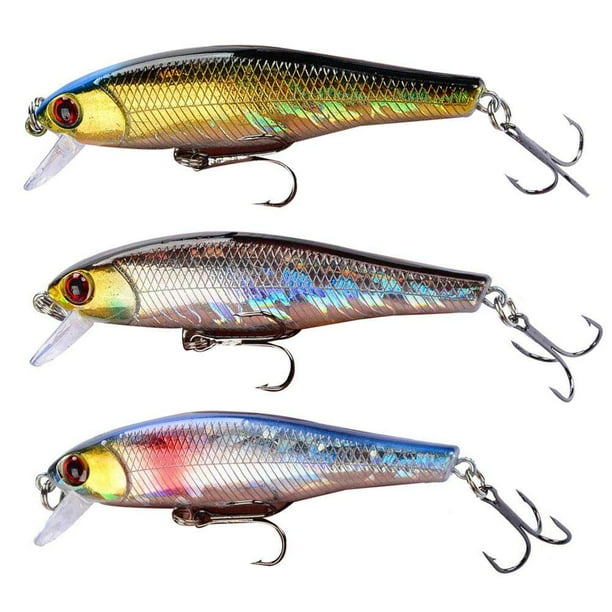 3 señuelos de pesca con impresión 3D, cebos duros, anzuelos triples, hundimiento, 8,5 cm, 9,2 g