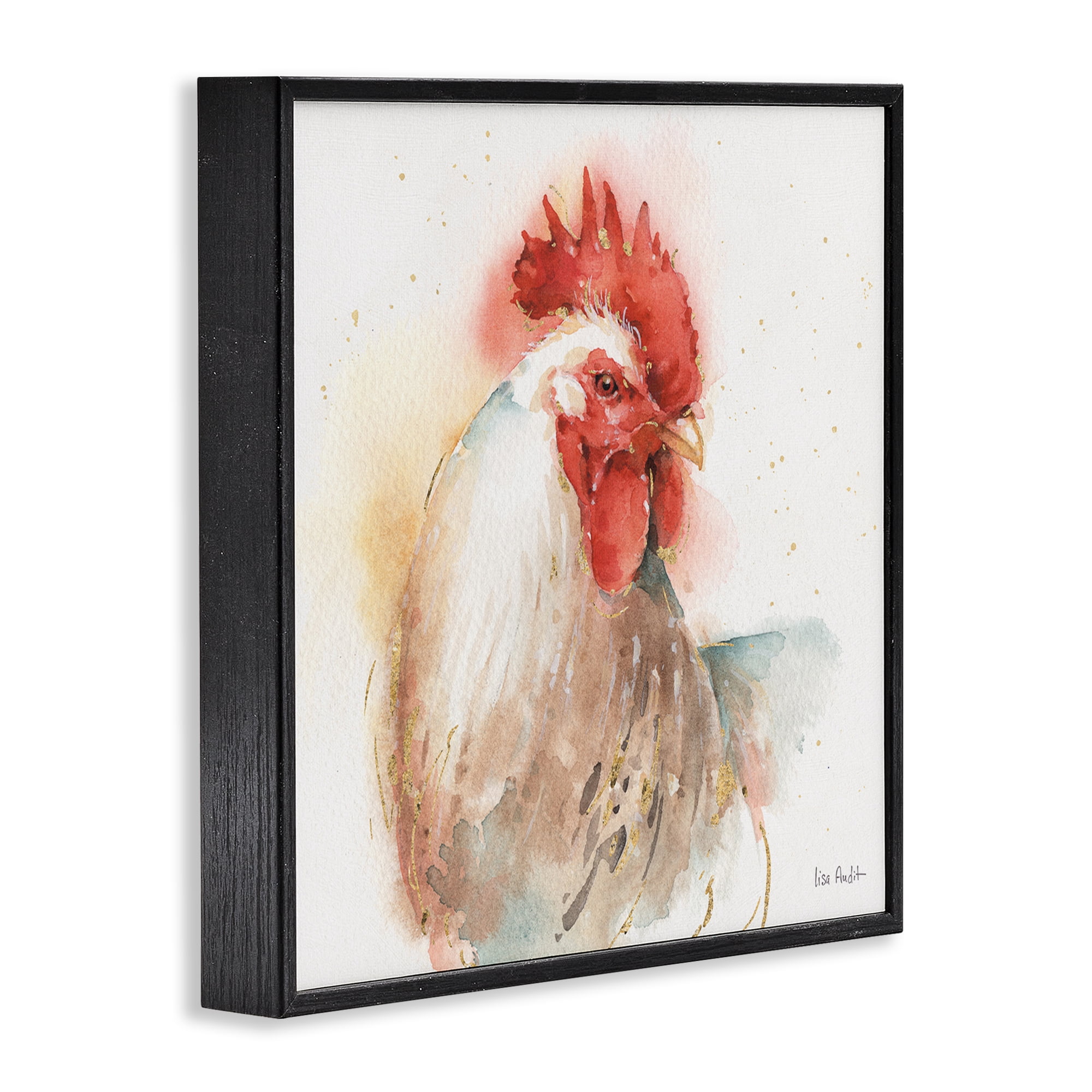 Stupell Industries Hen with Watercolor Splash Animals & Insects Painting Black Framed Art Print Wall Art, 24 x 24