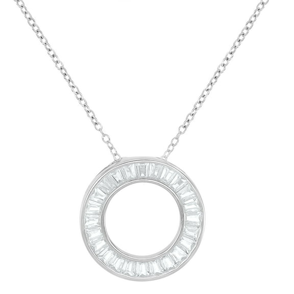 Decadence Sterling Silver Rhodium Micropave Baguette Cubic Zirconia Open Cirlce 16" 2" Necklace