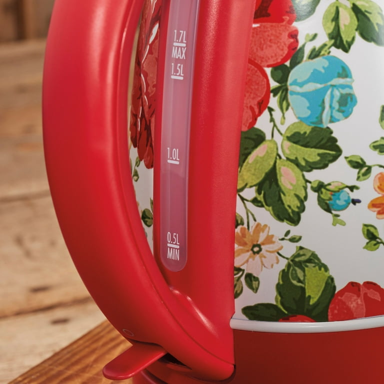 The Pioneer Woman Electric Kettle, Vintage Floral Red, 1.7-Liter