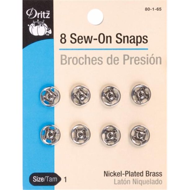 Dritz SewOn Snaps 8/PkgNickelPlated Brass Size 1