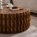 thumbnail image 3 of Drum Fluted Modern Round Coffee Table, Mid Century Circle Center Coffee Tables with Sturdy Pedestal, for Bedroom Apartment Living Room Farmhouse., 3 of 6
