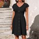 thumbnail image 5 of Puntoco Vestido De Manga Corta Elástico Con Cuello En V Y Cintura Con Botones Para Mujer Negro Xl,Regalos Para Mujer Joven, 5 of 9