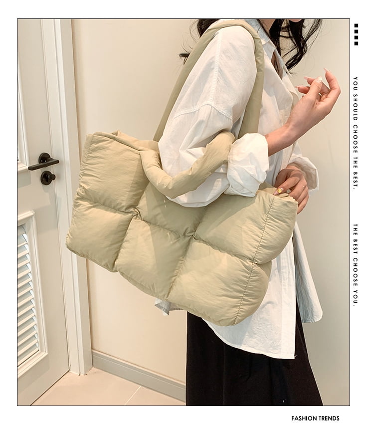 Puffer Tote Bag for Women, Large Quilted Puffy Handbag Lightweight Satchel Purse for Work Travel Gym Shop