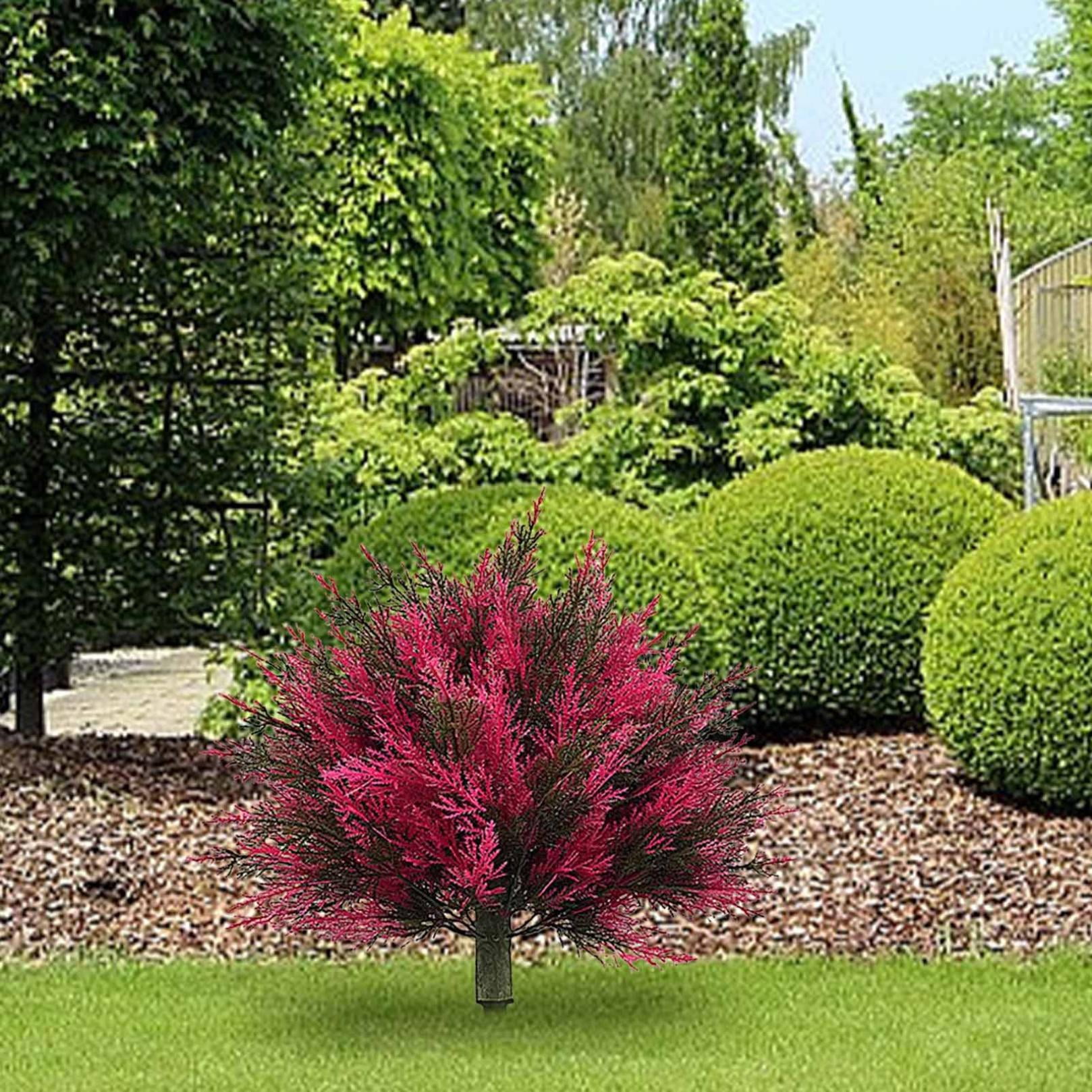 BZPIZ Outdoors Decorations Outdoor Artificial Trees UV Resistant Fake Evergreen Shrubs Bushes Plants with Ground Spike Fake Plants for Outdoor Indoor Home Wedding Table Vase Porch Decor