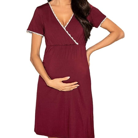 

ZNU Women s Maternity Pregnant Nursing Dress Lace Nightgown Breastfeeding Dresses