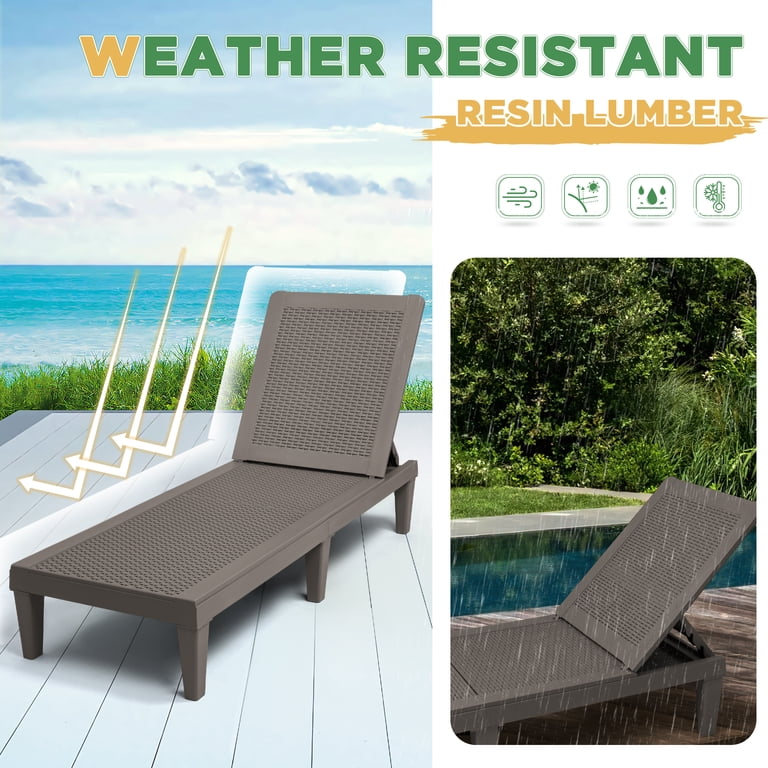 Devoko Set of 2 Adjustable Chaise Lounges, High-Strength Plastic photo 3