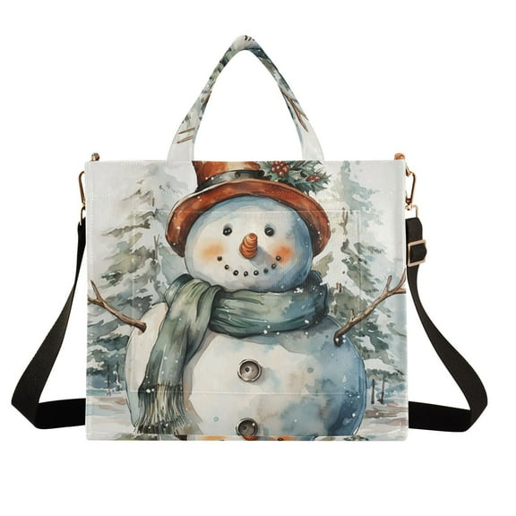 Christmas Snowman and Trees Corduroy Tote Bag Handbag Large Messenger Bag Shoulder Crossbody Zipper Bag Purse