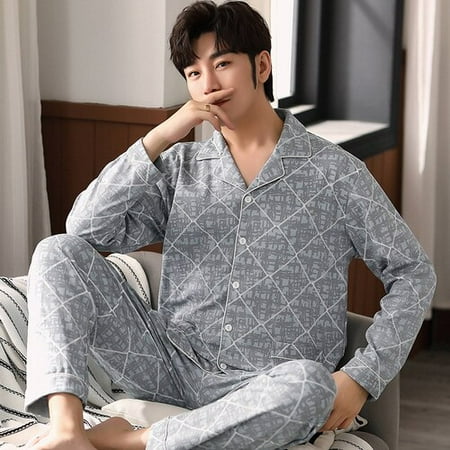 

PIKADINGNIS Autumn Winter Men Sleepwear Set Long Sleeve Male Pajama Set Father Pure Full Cotton Pajamas for Men Underwear Clothes Home Wear
