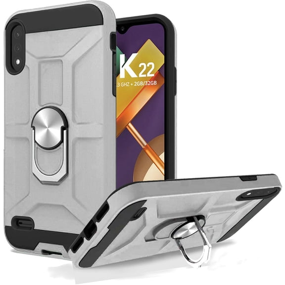 For Lg K32 5g Dynamic Magnetic Ring Kickstand Cover Case - Silver