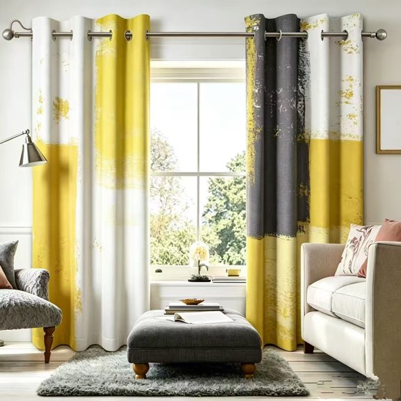 Dashan Yellow and Grey Blackout Window Curtains for Living Room,Abstract Thermal Insulated Window Drapes,52x84 Inch,Set of 2