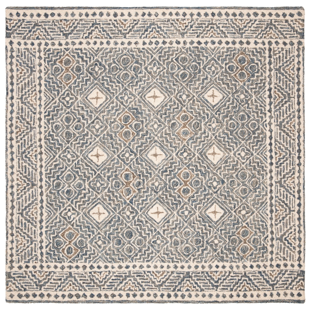 SAFAVIEH Micro-Loop Aditya Abstract Geometric Runner Rug, Blue/Ivory, 2'3" x 7'