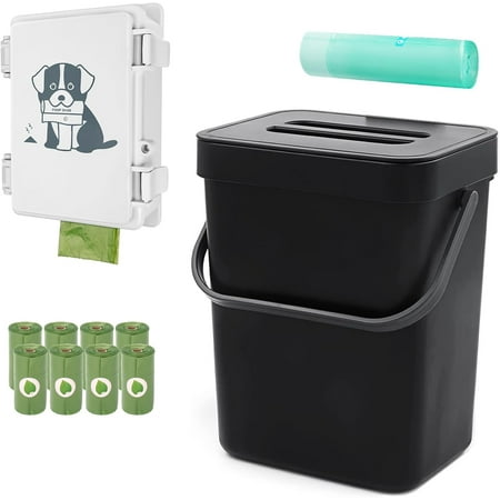Small Pet Waste Station 1 Wall Mount Dog Poop Bag Storage Dispenser  120 Count Doggy Pickup Bags  1.3 Gallon/5L Doggie Poop Trash Can for Outdoor or Indoor  1 Trash Bag Roll (Dispenser+Bucket+Bags)