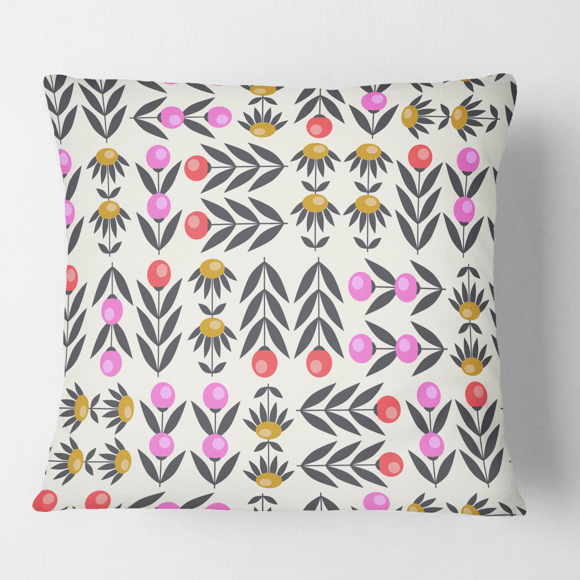 Designart Retro Abstract Floral Design XI' Mid-Century Modern Throw Pillow - 16x16