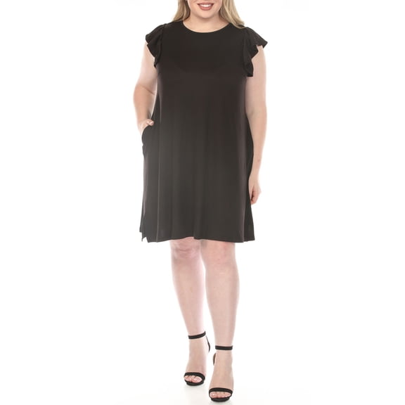 White Mark Women's Plus Size Crew Neck Ruffle Sleeve Dress
