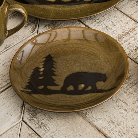 Moose Stoneware - Moose and Bear Lodge Stoneware Bear Salad Plate - Cabin Kitchen Tableware