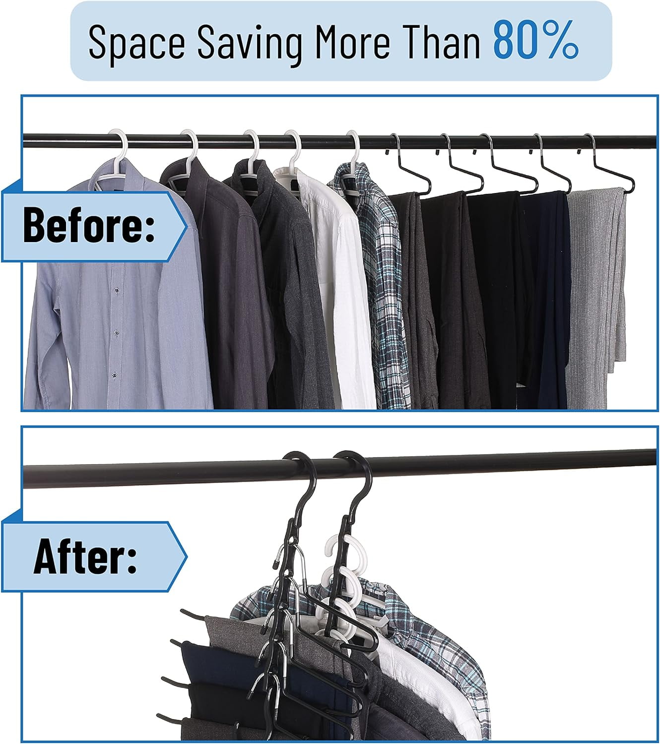 8Pcs Space Saving Hangers for Clothes, Multi-Functional Closet Hanger Organizers, Space Saving, Use Both Vertically and Horizontally, College Dorm Room Students Essentials, Black