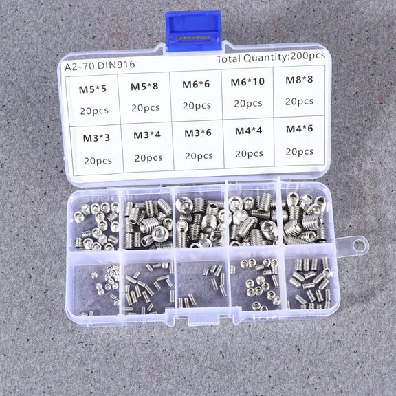 YSNOOWE 200Pcs Silver 304 Stainless Steel Metric Screw Kit with Locking Mechanism for Industrial Applications