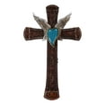 thumbnail image 2 of Western Boho Chic Turquoise Heart Angel Wings Tooled Floral Leather Wall Cross, 2 of 11