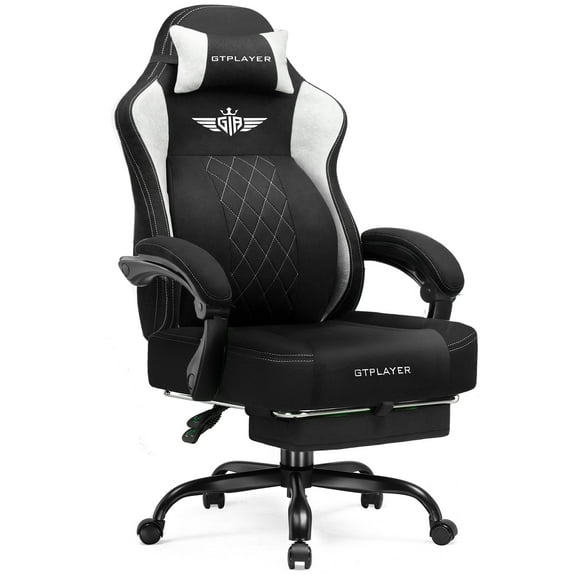 GTPLAYER Big and Tall Ergonomic High Back Breathable Fabric Gaming Computer Chair with Strong Lumbar Support and Footrest, Black