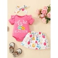 thumbnail image 2 of Baby Girl Easter Outfit Bunny Ruffle Short Sleeve Shirt  one-piece  Suspender Skirt Overall Dress Newborn Easter Clothes Headband, 2 of 9