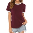 thumbnail image 1 of Women White Border Tee Crew Neck Short Sleeve Plain Top, 1 of 2