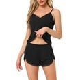 thumbnail image 1 of Conjuntos de pijama para mujer INSPIRE CHIC, ropa de noche sin mangas, top de tirantes con ribete de encaje en forma de V y pantalones cortos, trajes de lencería S negro, 1 of 6