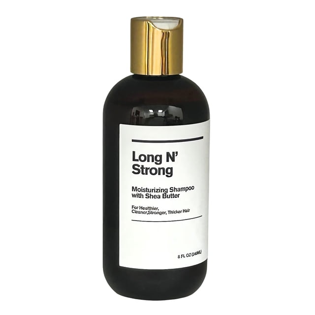 ¡Champú hidratante Long N Strong con manteca de karité! Limpia y suaviza el cabello ayudando a obtener el equilibrio perfecto del pH para todo tipo de cabello étnico.