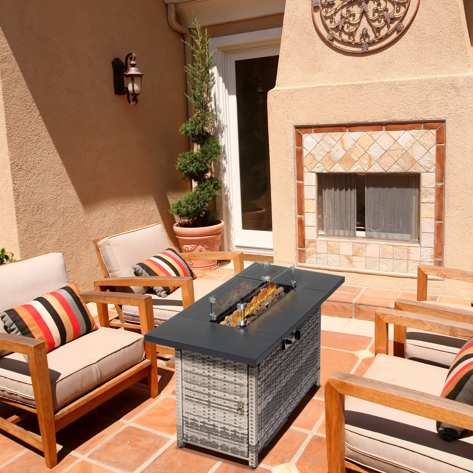 GVN Garden Fire Pit Table, Outdoor Fire Pit Table, 43" Fire Table，50000 BTU Gas Firepit with Volcanic Stone Black