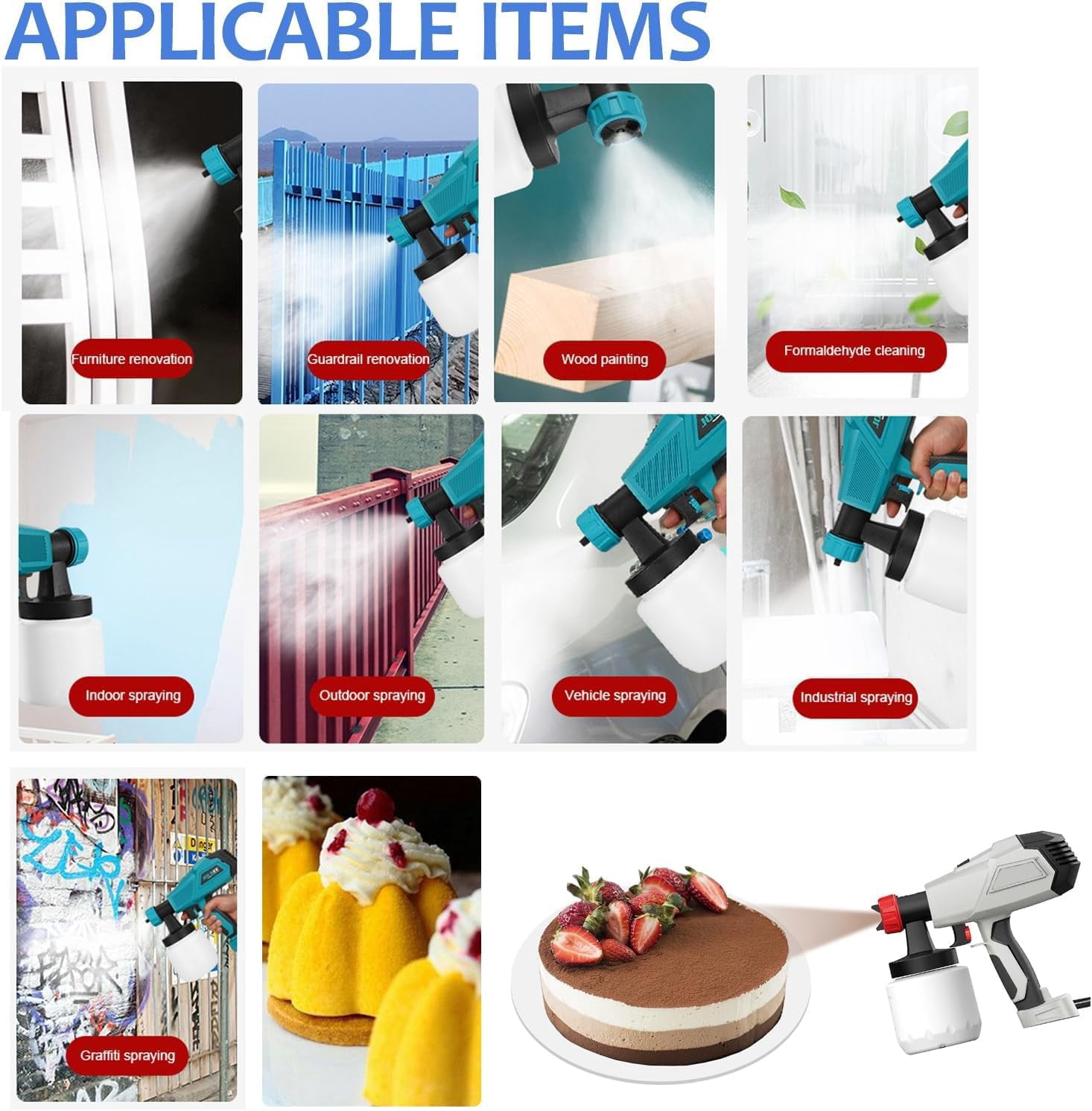 Chocolate Spray Gun Kit 500W Electric Food Airbrush with 3 Nozzles Portable Baking Sprayer for  Cake Decorating