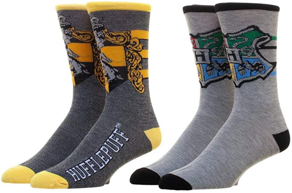 Harry Potter 2 Pack Gryffindor Ravenclaw Huffle Puff Slytherin House Mens Crew Socks