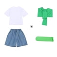 thumbnail image 3 of Daiosportswear Boys 4 Piece Summer Outfit Set, Crew Neck Tee Detachable Shawl Pocket Denim Shorts Knee High Socks for 3-16Y Green 15-16 Years, 3 of 9