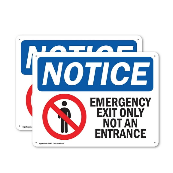 (2 Pack) Emergency Exit Only Not An Entrance OSHA Notice Sign 10 Inch X 7 Inch Indoor / Outdoor Rust-Free Aluminum Metal Signs for Workplace, Workshop, and Construction Site, Made in the USA