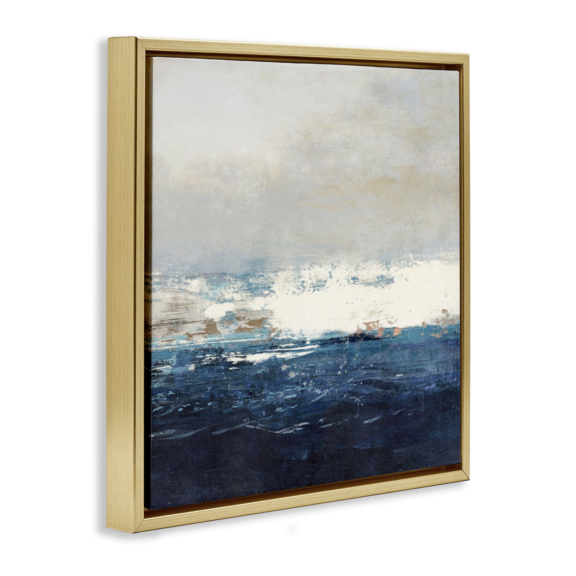 Stupell Industries Abstract Ocean Tide Abstract Painting Gold Floater Framed Canvas Art Print Wall Art, 18 x 18