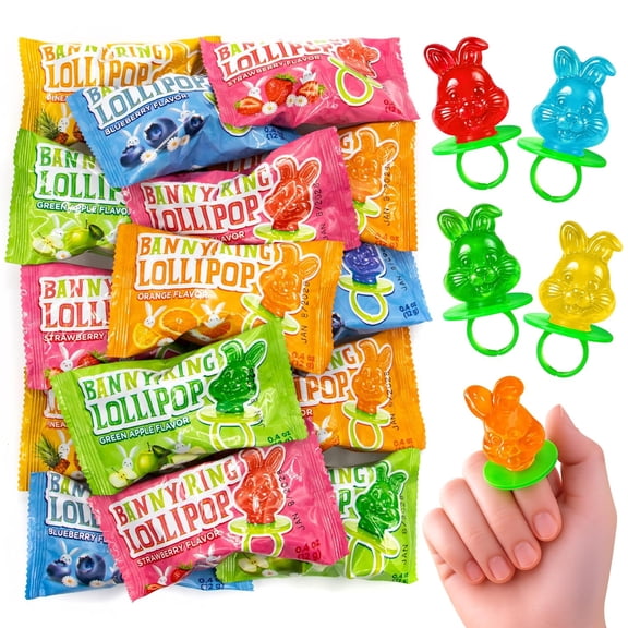 Bunny Ring Lollipops - 15 Count Individually Wrapped - Assorted Fruit Flavors