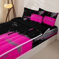 thumbnail image 3 of Erosebridal Abstract Block Stripes Zipper Twin Comforter Sets with Fitted Sheet and 2 Pillowcases,Watercolor Graffiti Zipper Bedding Set,Hot Pink Gray Black,Black Reversible, 3 of 6