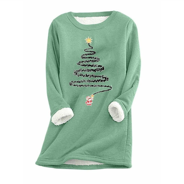 Generics Plus Size Tops for Women,Women's Printed Round Neck Long Sleeved Top,/Green,(L)