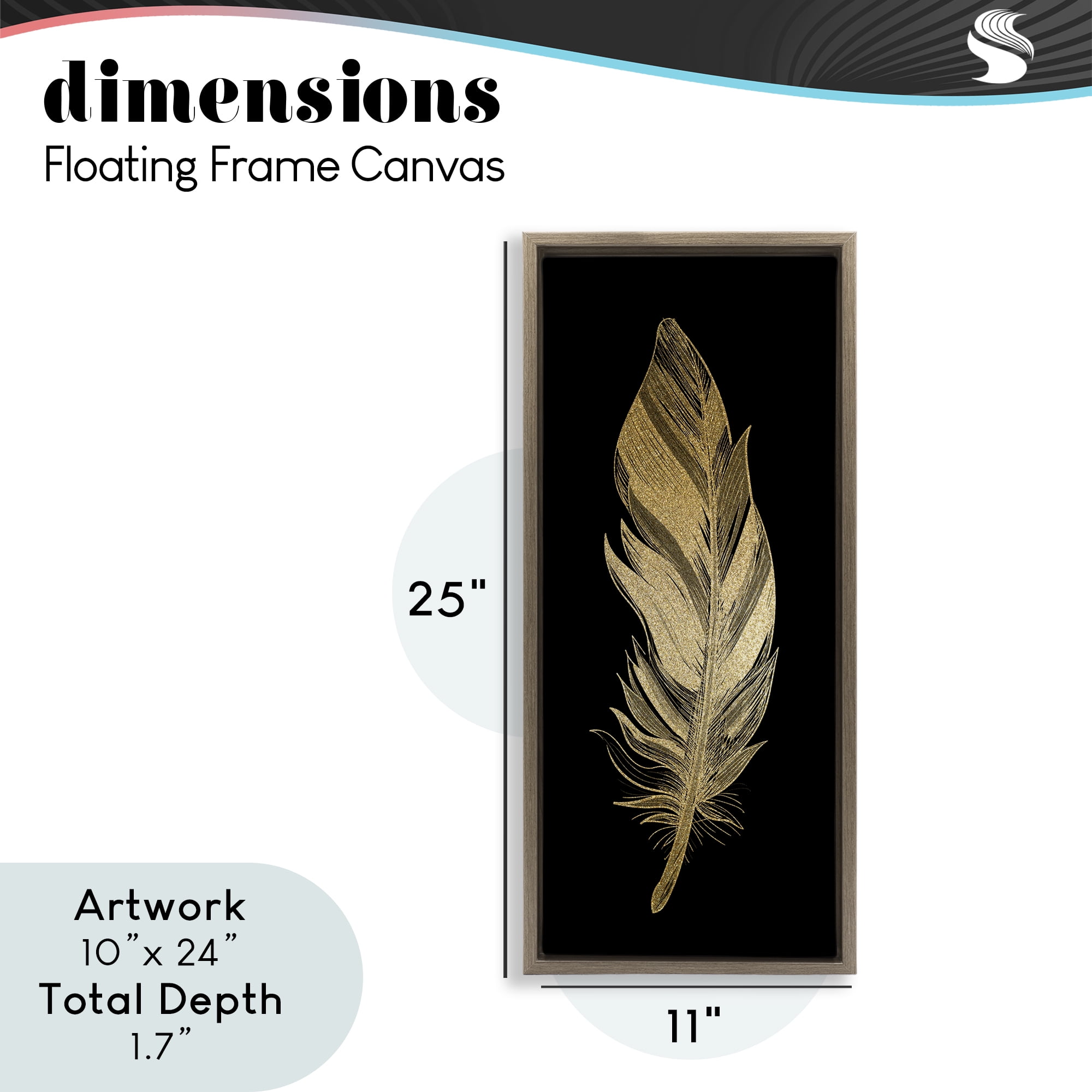 Glam Lined Feather Brown Framed Floater Canvas Wall Art, design by Kim Allen