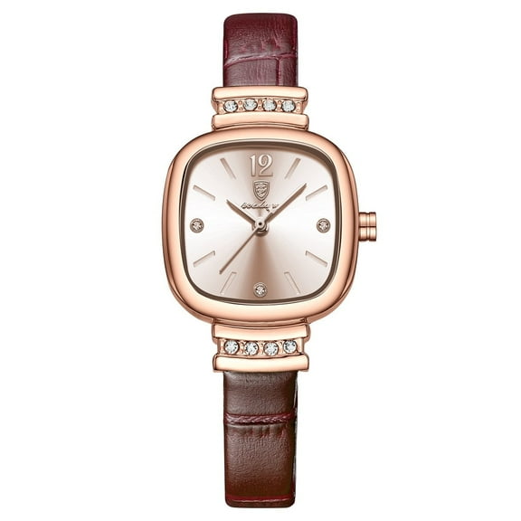 Explojoy Luxury Leather Watch for Women Waterproof Square Quartz Watch with Diamonds